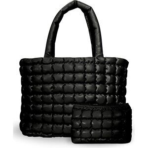 Stylish Quilted Puffer Tote Bag with Insert Pouch - Versatile Women's Accessory